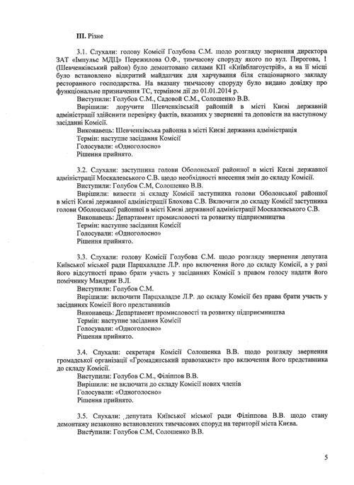 Протокол №7 від 07.08.2013 засідання Комісії з питань впорядкування, розміщення та демонтажу тимчасових споруд на території міста Києва